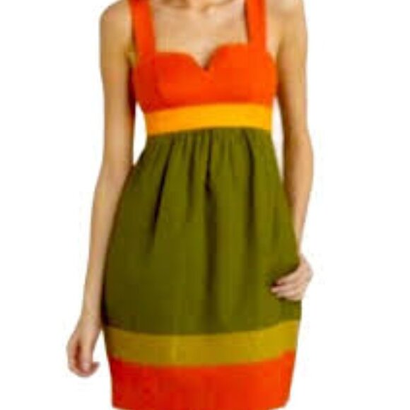 TRINA TURK Fall Silk Cotton Color Block Midi Dress 4 - Picture 1 of 9